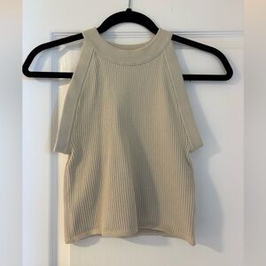 Aritzia Babaton Beige High Neck Ribbed Tank Top